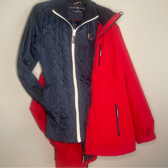 TOMMY HILFIGER Women 3-in-1 Weather System Coat Jacket Red/Blue SZ/MED - Picture 11 of 14